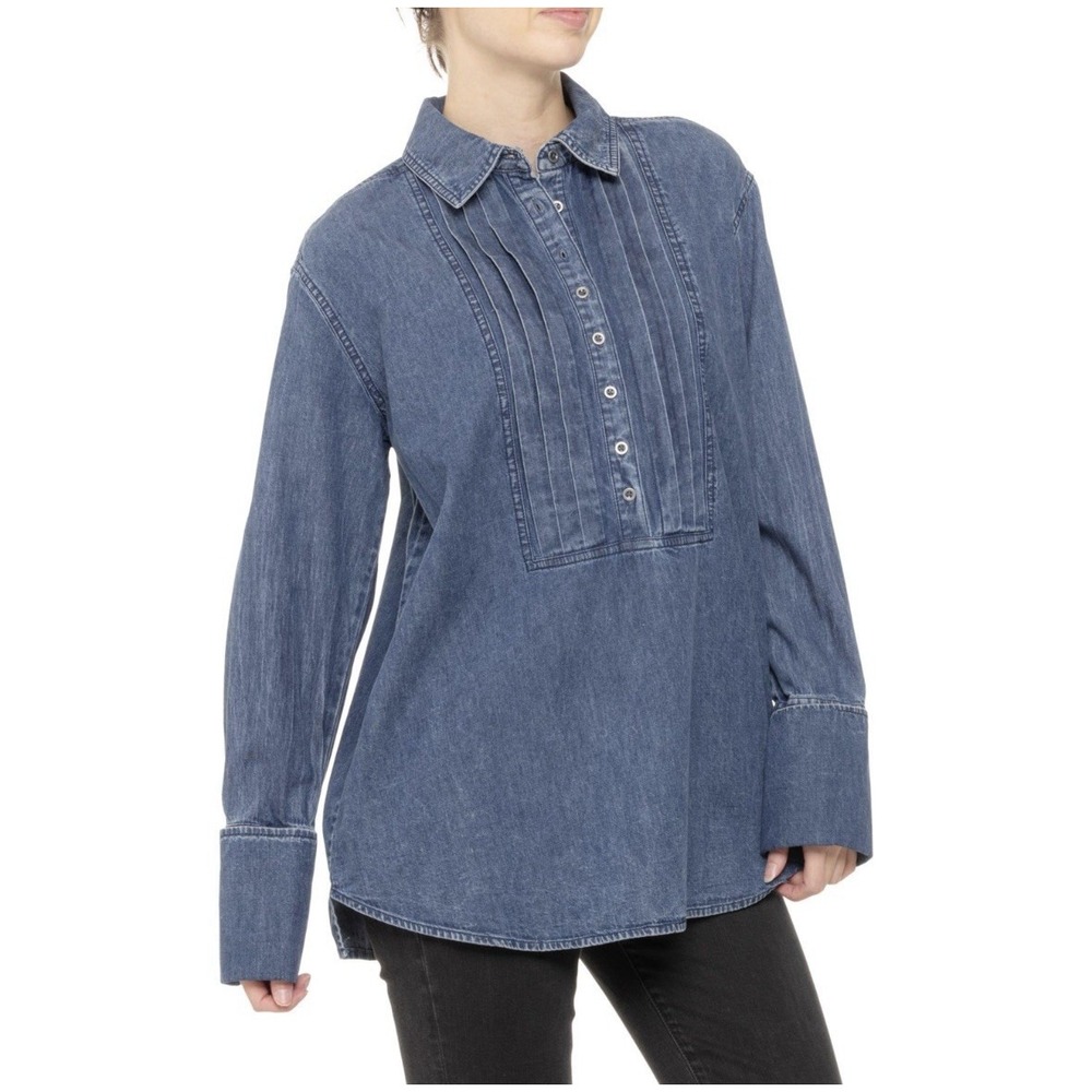 Free People After Hours Denim Long Sleeve Tunic Shirt Womens S NEW - Picture 1 of 2